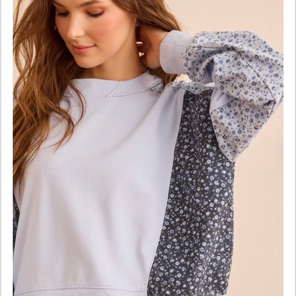 Altar’d State Mixed Media Floral Colorblock Pullover - Picture 2 of 5